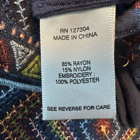 John Mark Embroidered Tassel Hem Button Front Blouse Navy 0X Plus Sz Boho Aztec - Picture 6 of 16